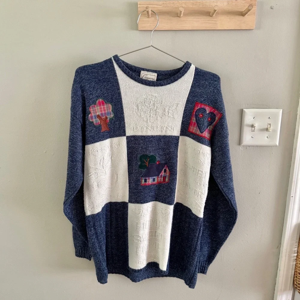 VTG Cottagecore patchwork embroidered sweater